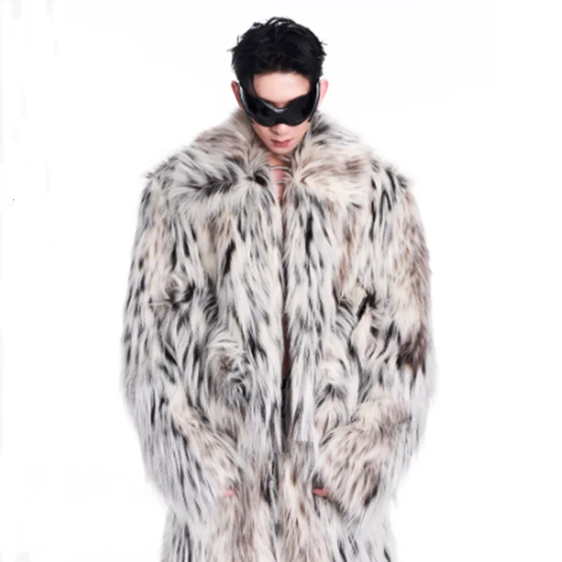 FEWQ 2024 Winter Men Two-piece Niche Fur Plush Long Sleeved Coats Large Pocket Decoration Casual Trousers Mens Suit 24E5008 241127