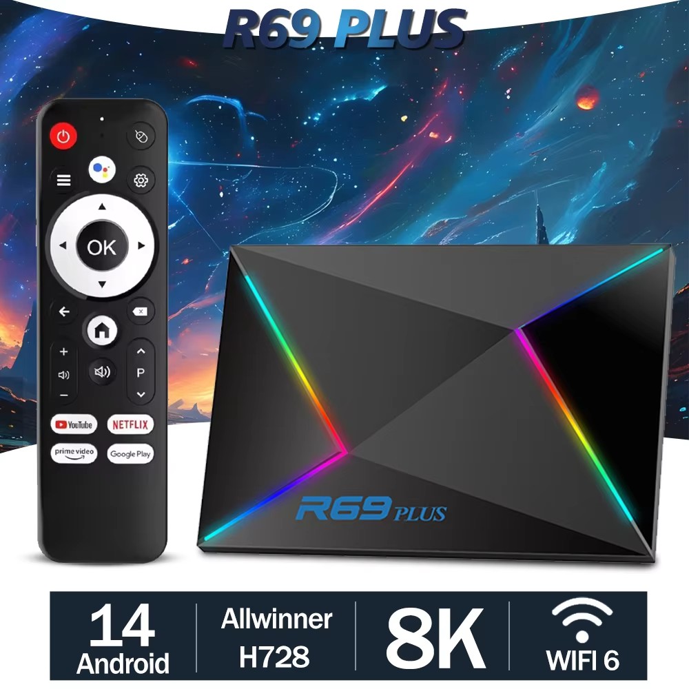 Wifi6 R69 Plus TV Box Android 14 Allwinner H728 Octa-core Chip 1000M Lan BT5.0 2.4G&5G Wifi Smart Set Top Box Home Video Player