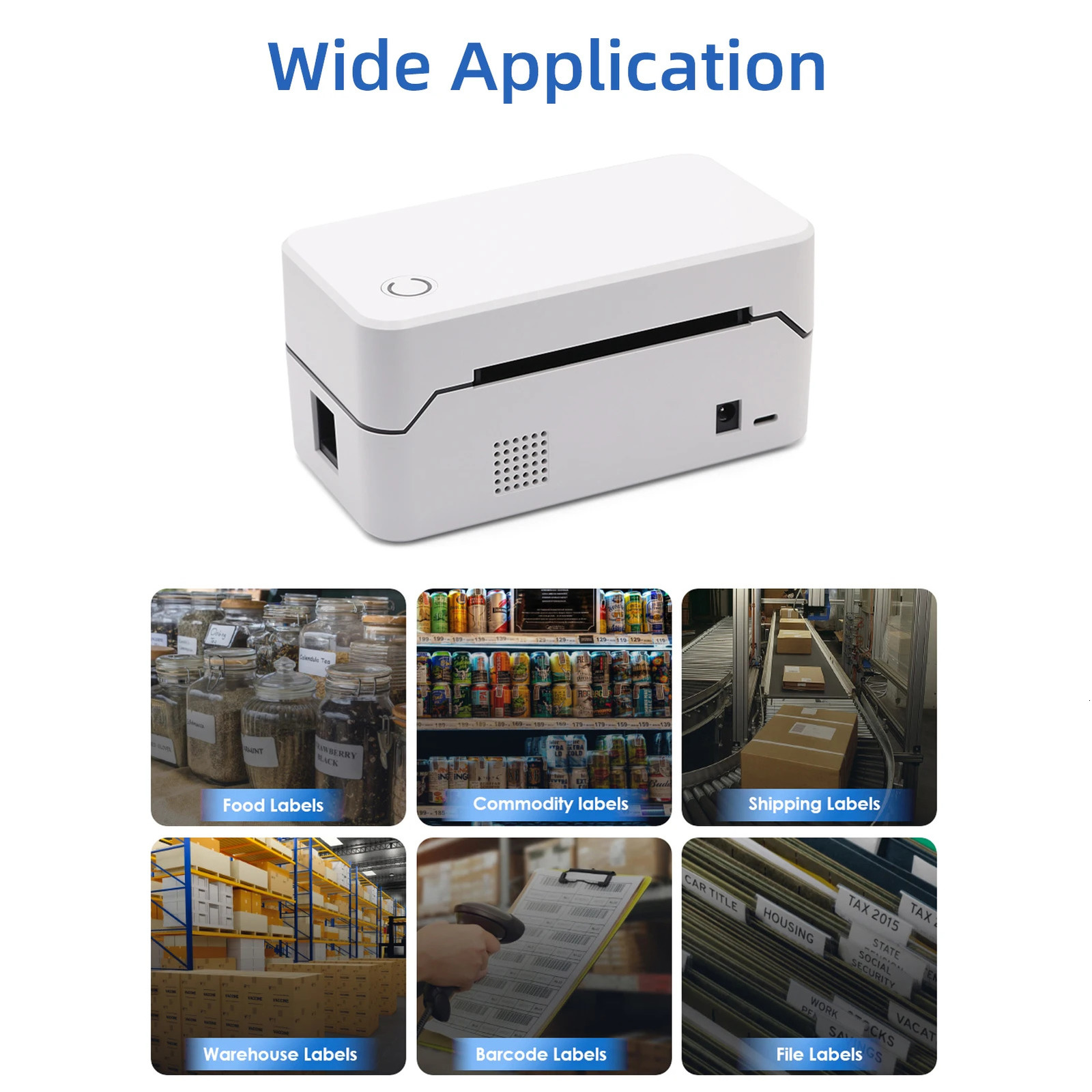 USB Label Printer with Auto Cutter Desktop Direct Thermal Printing 80mm Wired Printer Support 1D 2D Barcode for Retail 240420