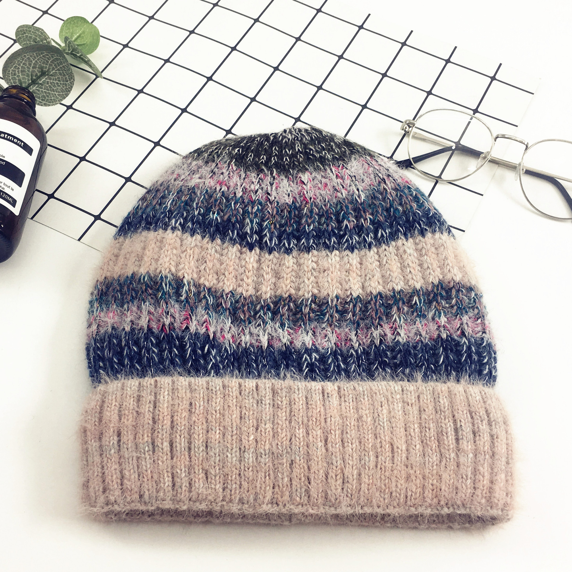 Hat Women's Autumn/Winter Korean Edition Trendy Plus Velvet Warm Knitted Hat Windproof Collar Versatile Cycling Ear Protector Knitted Hat