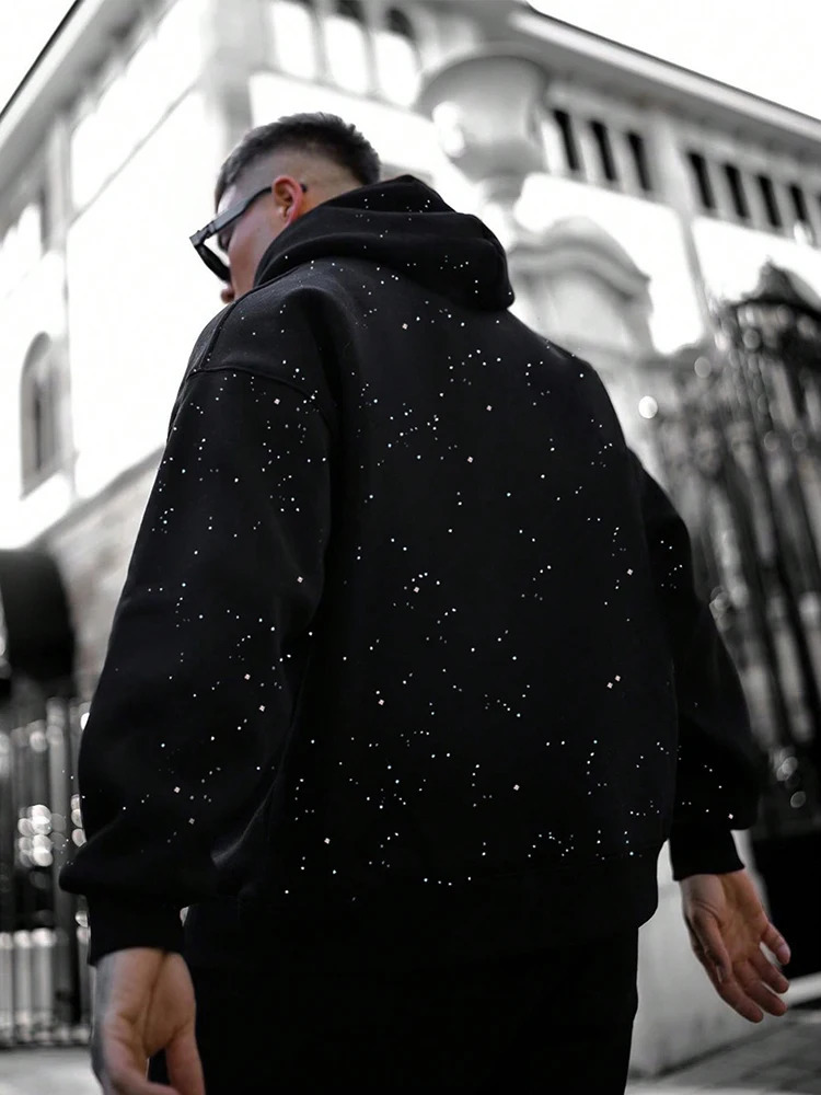 Mens autumn and winter fashion sequins American style personalized hooded sweatshirt version retro sweatshirt
