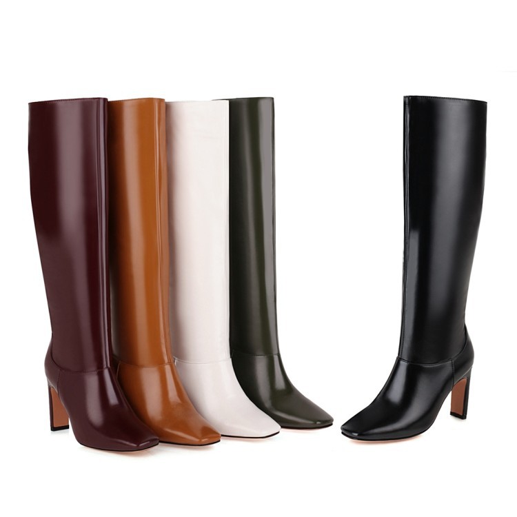 Knee Winter High Heel Long Knight Shoes Square Toe Fashion Sexy Boots For Women Large Size EU35-45
