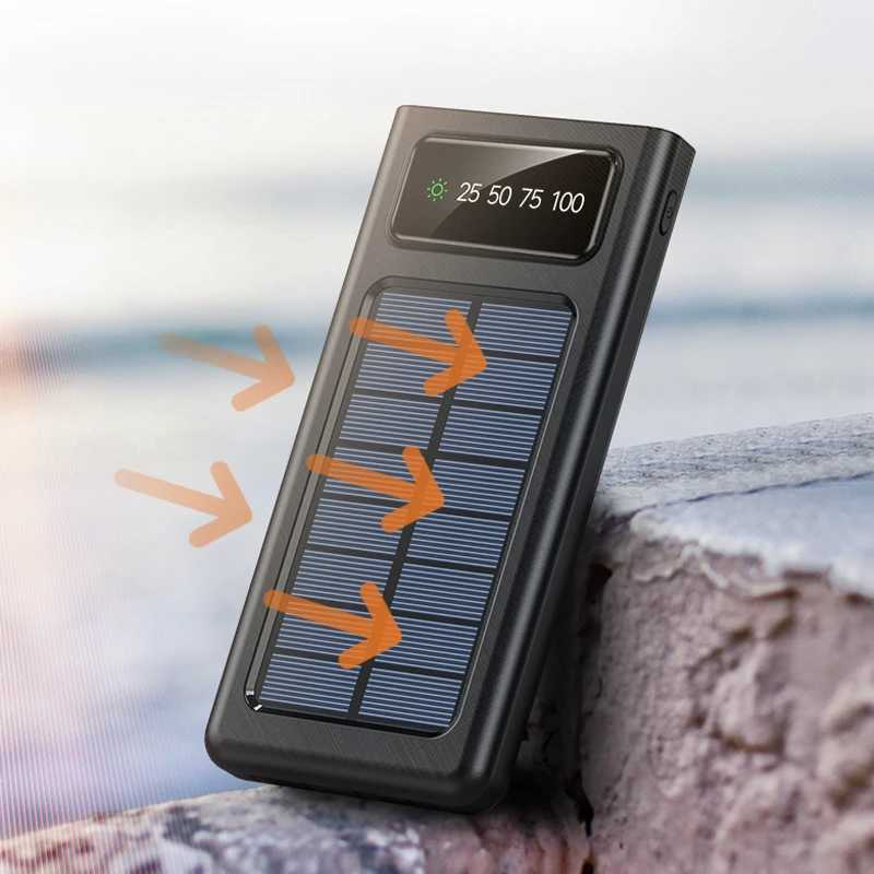 Cell Phone Power Banks Solar Power Bank 200000mAh builtin cable solar charger for bidirectional fast charging PowerBank external battery with LED ligh