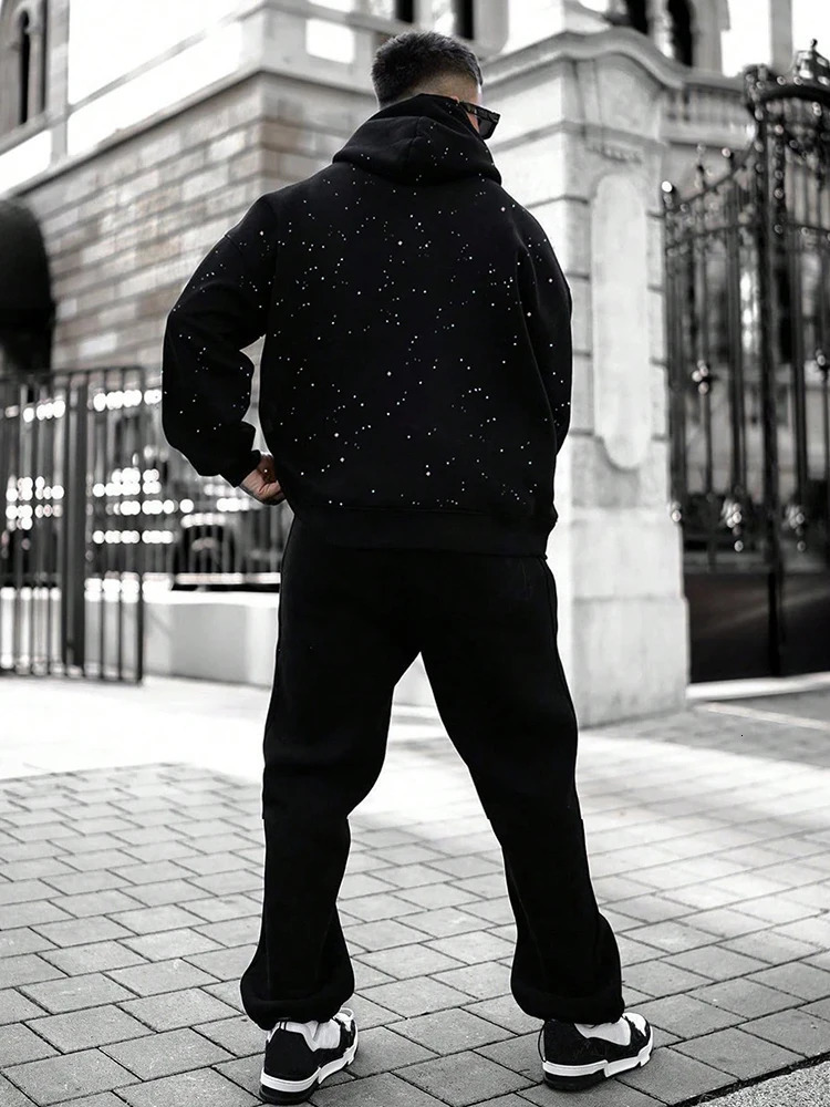 Mens autumn and winter fashion sequins American style personalized hooded sweatshirt version retro sweatshirt