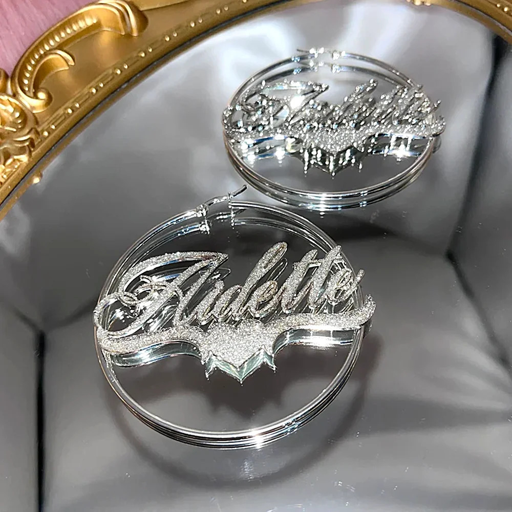 Custom Frosted Name Round Earrings Stainless Steel Personalized Customize Earring Women Jewelry Halloween Christmas Present 241128