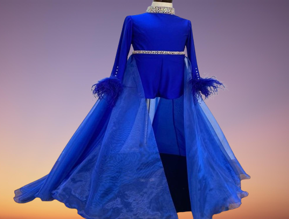 Girls Long Sleeves Pageant Dresses Feather Trim Short Romper with Overskirt Preteen Formal Event Wear Gowns Stretch Lycra Cry