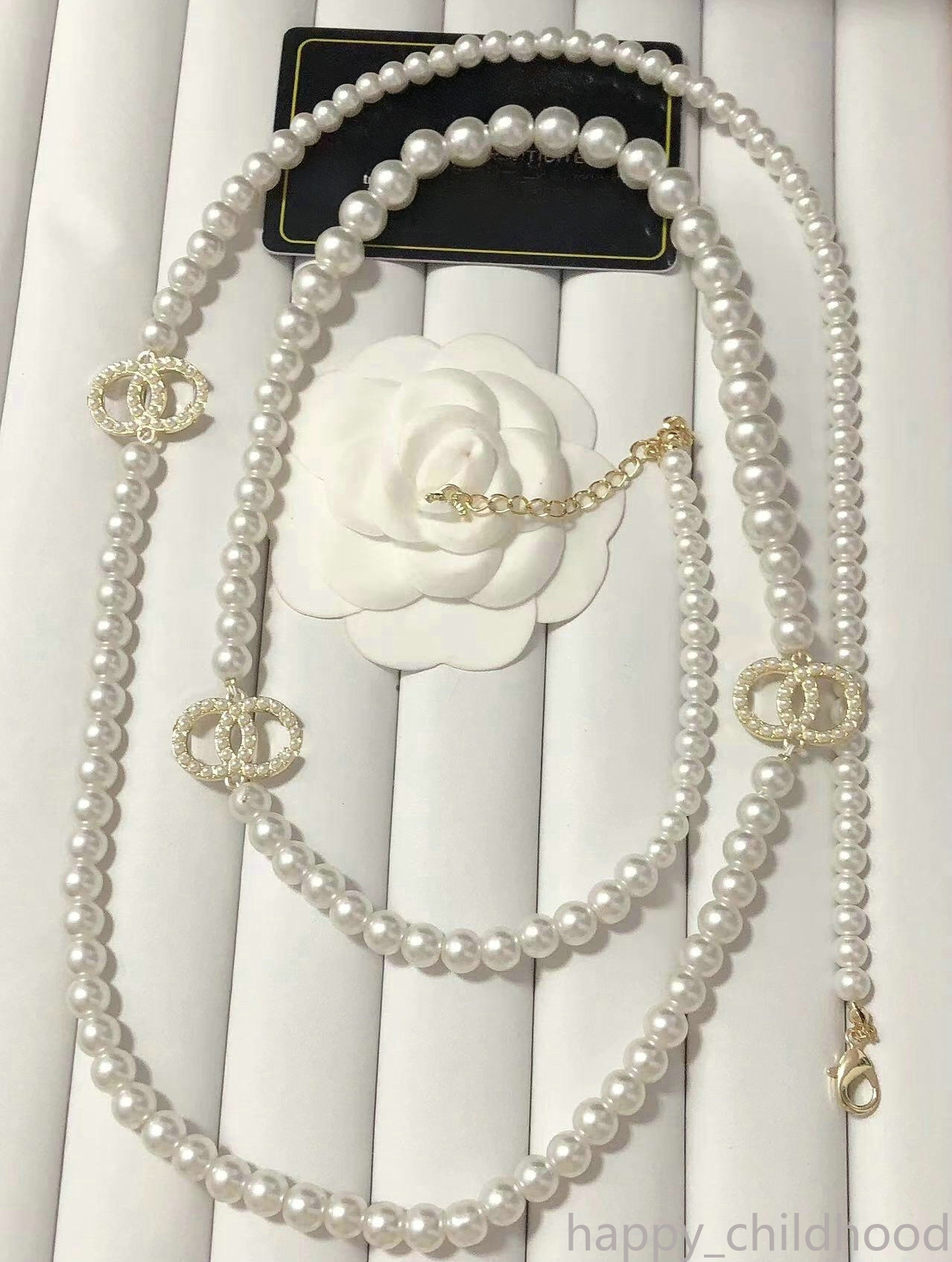 Designer Necklaces Women Long Pearl Chain Brand Diamond Pendant Necklace Luxury Jewelry Wedding Gift