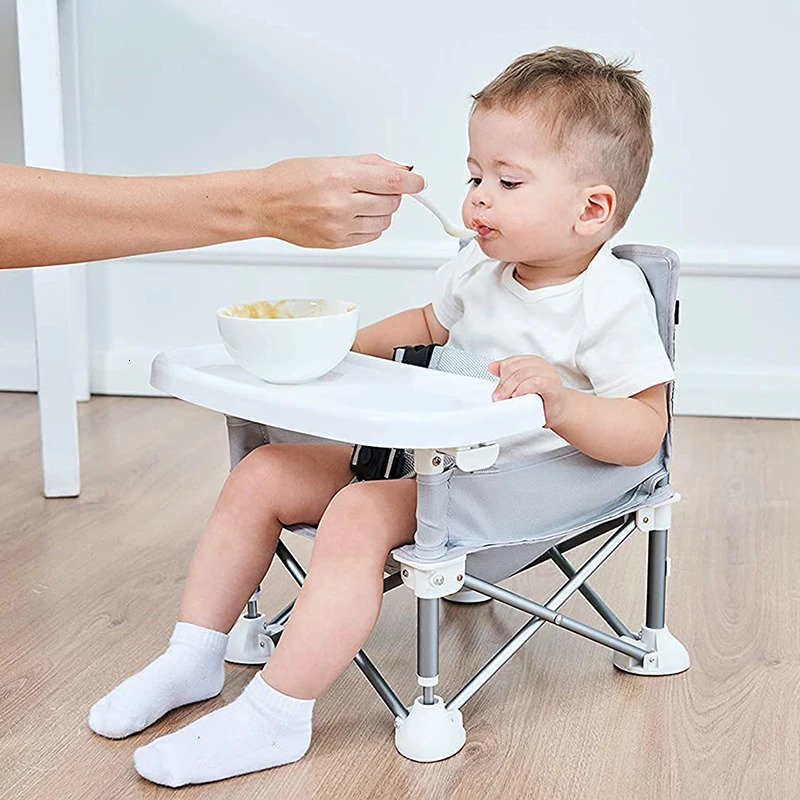 Baby Foldable Portable Dining Chair With Plate Seat Belt Childrens Beach Chair Camping Child Comfortable Feeding Seat Baby 240424