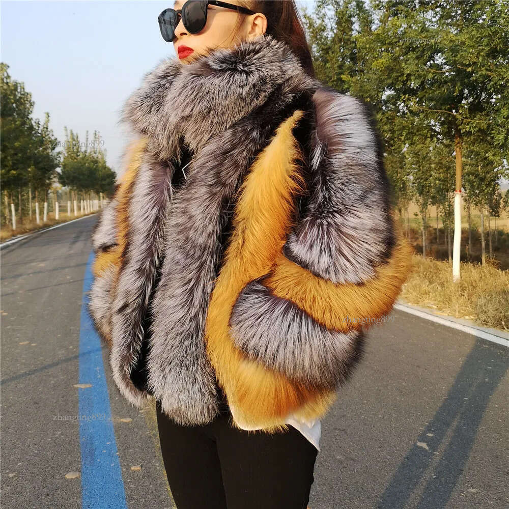 Real Fur Short Jacket Fox Coats Genuine Silver Fox Fur Coat 2020 Full Sleeves Women Plus Size Winter Plush Red Fur Coat Female LJ201203