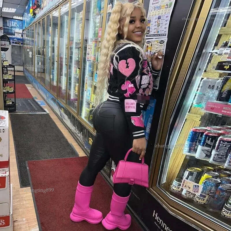 Women's Jackets Baseball Jacket Women Spring Fleece Print Streetwear 2024 Chic Coat Wool Letterman Mean Girls Burn Book Varsity