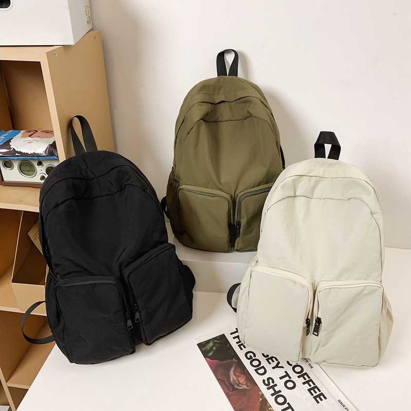 New lightweight nylon backpack cloth bag Harajuku style college student backpack women's summer backpack buckle pocket backpack