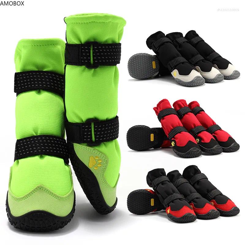Dog Apparel AMOBOX-Anti-Slip Protectors Boots For Small To Large Dogs Waterproof Reflective Straps Shoes 4Pcs