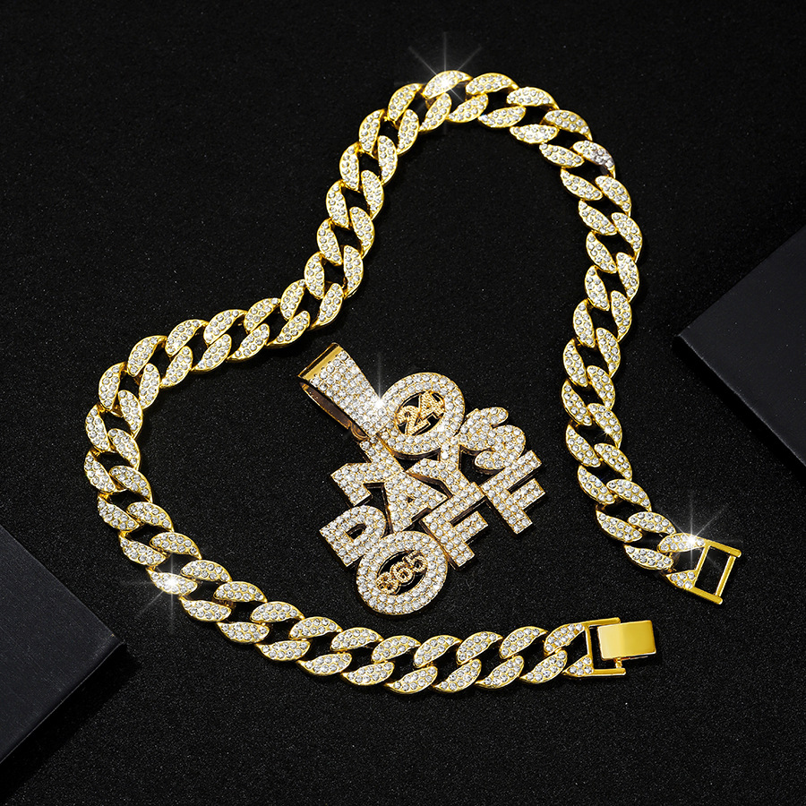 Hot Sale Hip Hop Pendant Diamond Cuban Chain Necklace Alloy Full Diamond Pendant Necklace