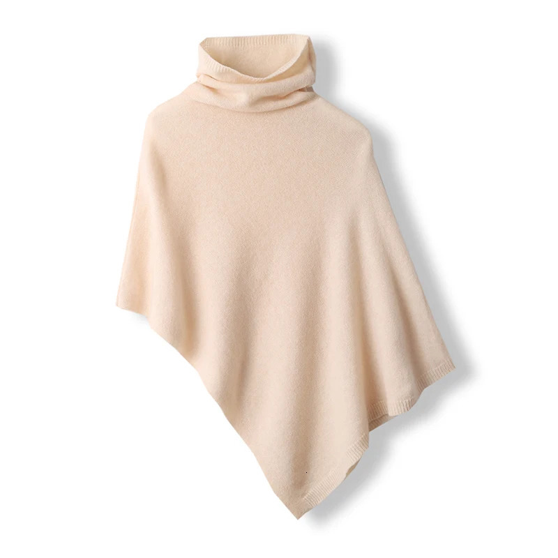 100%Pure Wool Knitted Cloak Pullover For Women Autumn Bat Sleeve Irregular Cashmere Poncho Turtleneck Pullover 241128
