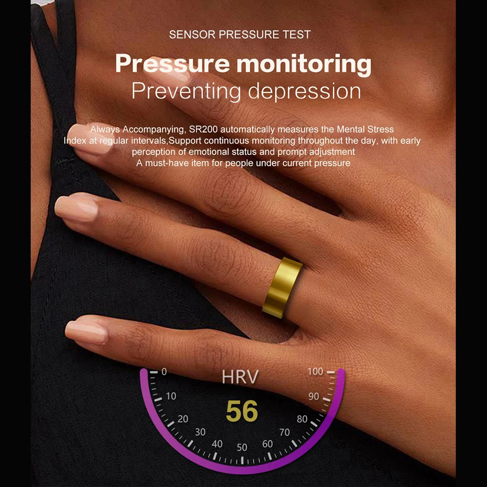 Smart Ring SR200 Gold Heart Rate Blood Pressure Blood Oxygen Temperature Sleep Calories Health Multilingual Fitness Tracker Ring 240422