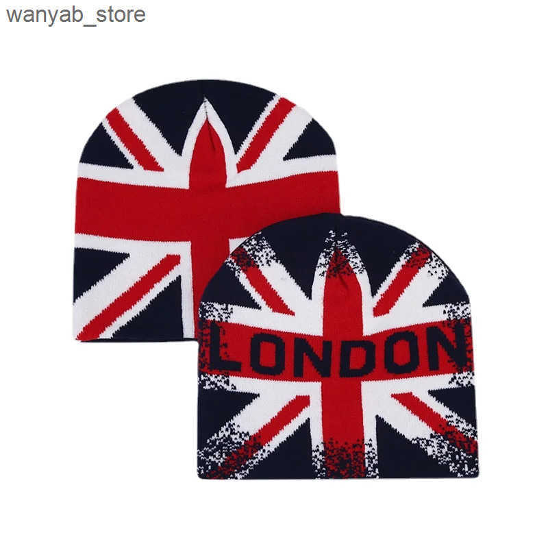 Beanie/Skull Caps Fashionable British Flag Printed Winter Beanies Hat Womens Bicycle Skiing Hat Autumn Outdoor Knitted Hat Womens Warm Glasses L240910