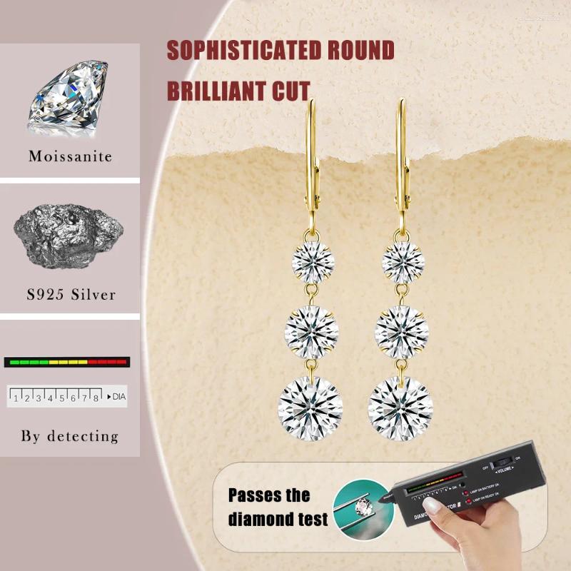 Dangle Earrings 7 Ctw Gold-Plated Moissanite Drop - S925 Silver With Triple Sparkling Stones Elegant And Timeless Design