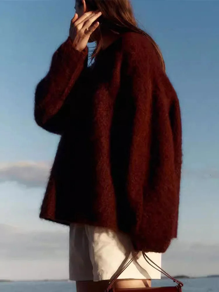 Casual Knitted Solid Sweater Womens Fashion Thick Green Loose O-neck Long Sleeve Pulling Flower Autumn Winter Warm Knitted 241128