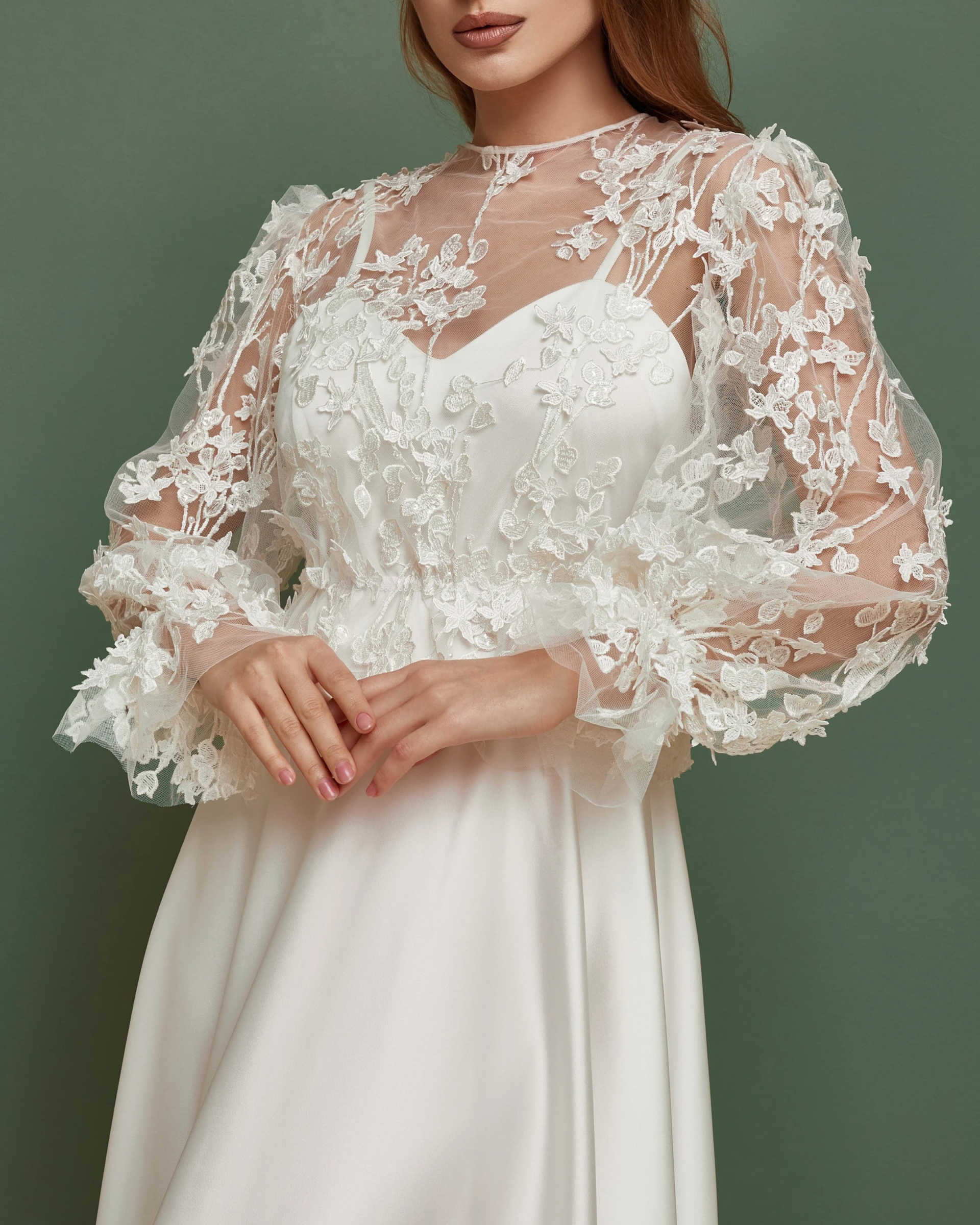 Elegant Wedding Jacket Lace 3D Flowers Bridal Cape Long Sleeves Wraps Button White Ivory Accessories Bolero Custom Made Plus Size