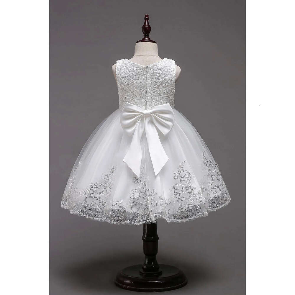 Dresses Flower For Wedding Girls Party Sleeveless Lace Appliques Ball Gown Birthday Girl Communion Pageant Gowns Kids Sequined Dress Mc1731 S