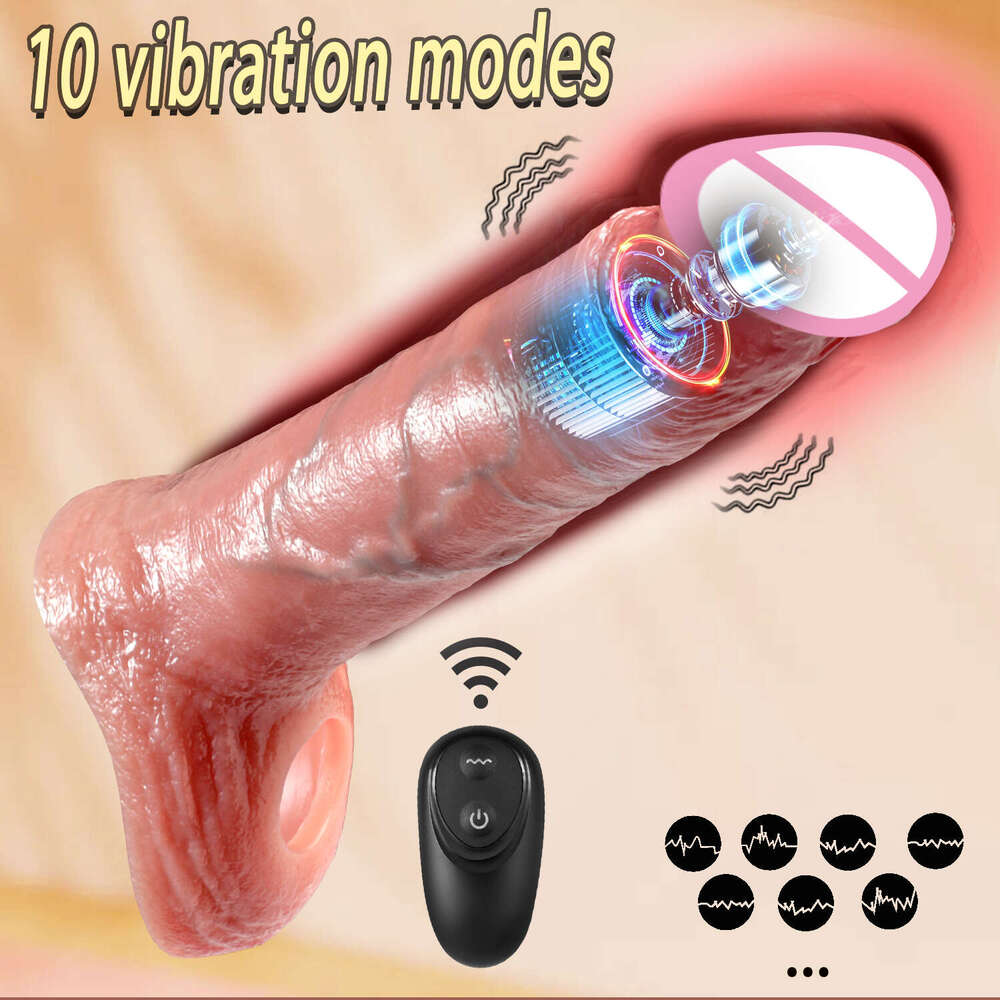 Realistic Sleeve Vibrator Reusable Ring Extender Artificial Dick Enlargement Thrusting dildo Adult Sex Toys For Man