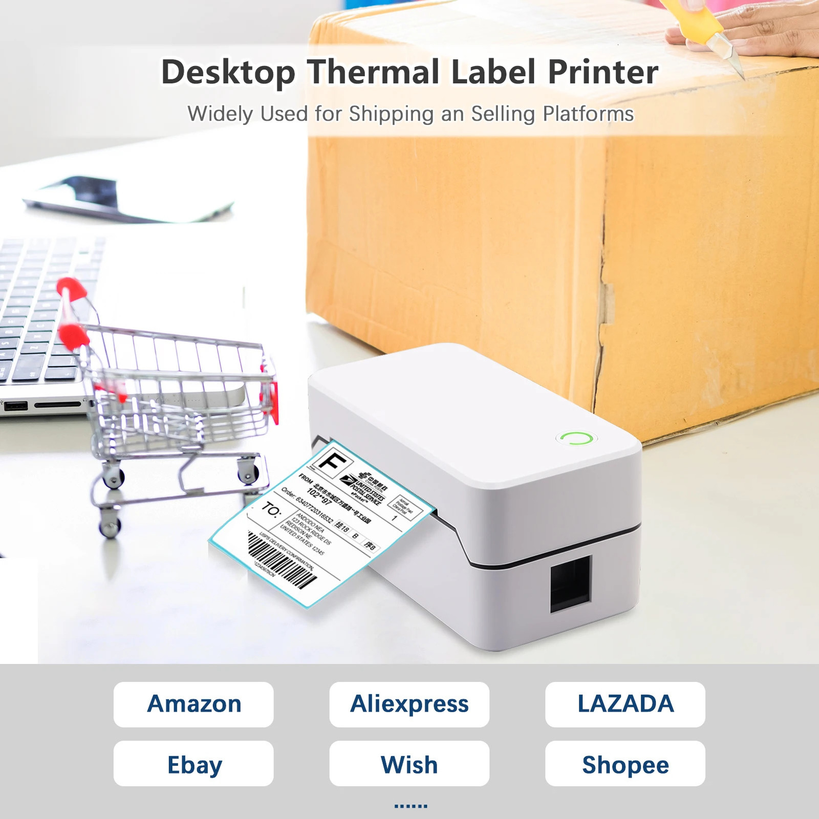 USB Label Printer with Auto Cutter Desktop Direct Thermal Printing 80mm Wired Printer Support 1D 2D Barcode for Retail 240420