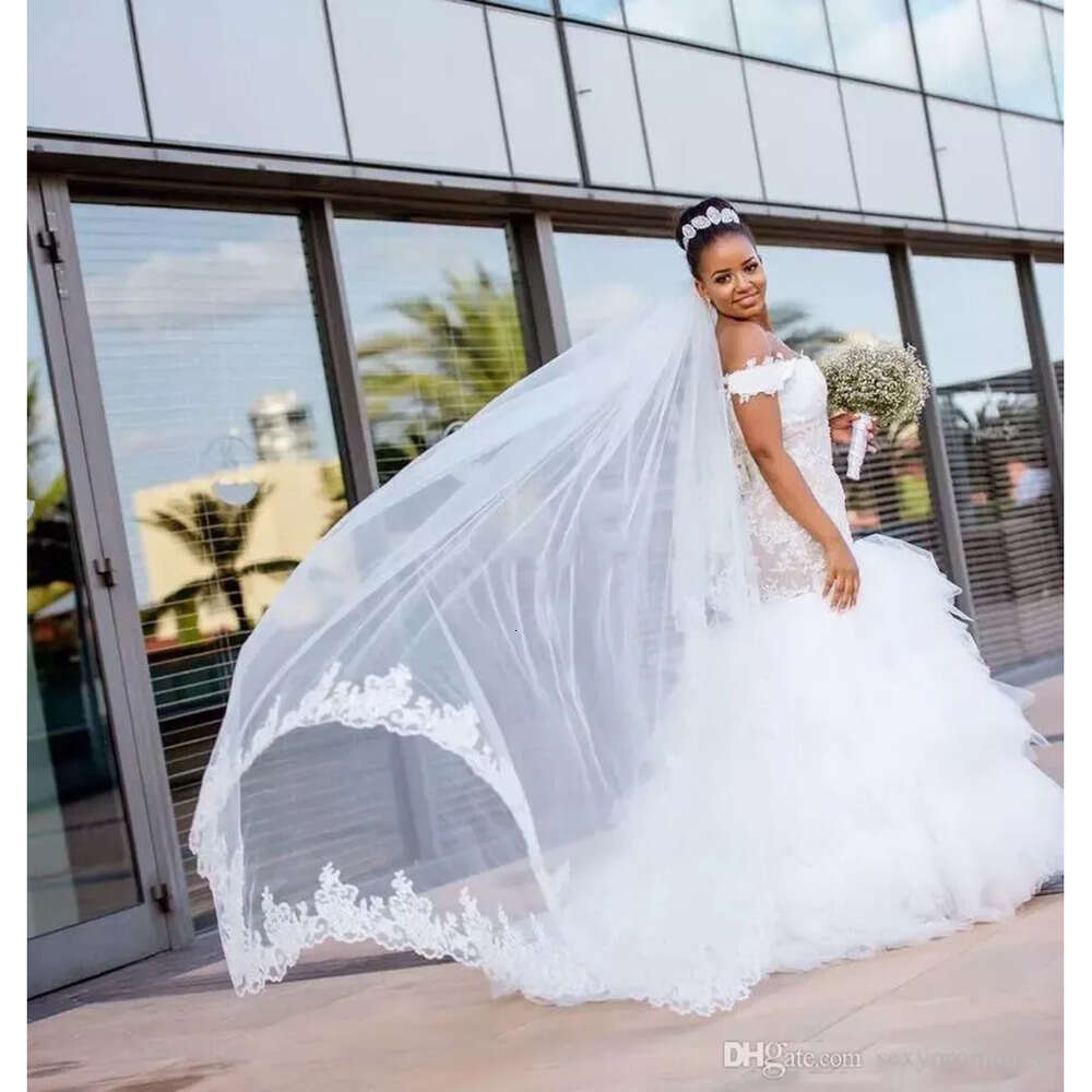 African Vestidos De Mermaid Noiva Dresses Lace Appliques Off The Shoulder Bridal Gowns Tiered Tulle Wedding Dress Custom Made