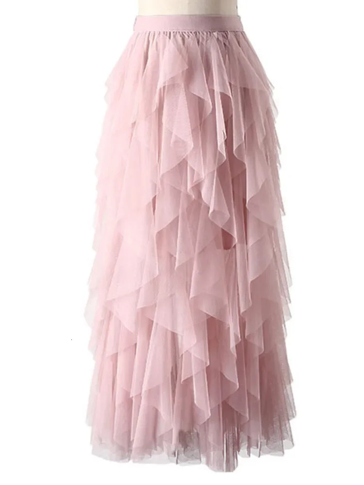 Tutu Tulle Skirt For Women, Korean Fashion, Pink High Waist Pleated Mesh Maxi Skirt, Aesthetic Faldas 2426 B4