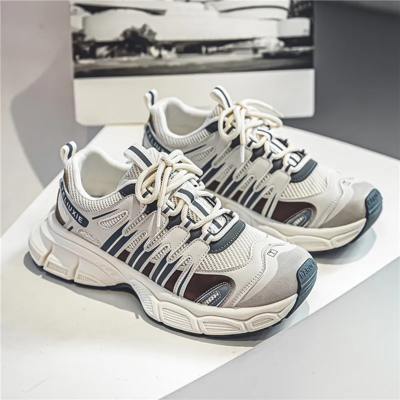 Free shipping white mesh athletic sneakers with striped detail thick cushioned sole non-slip outsole comfortable breathable versatile casual sports sh