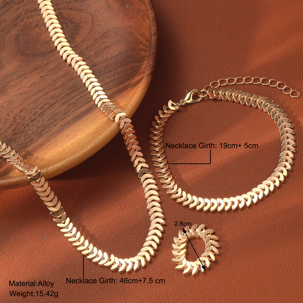Europe and the United States fashion trend wheat ears 3-piece ring bracelet necklace set female niche design sense net red hot selling collarbone chai