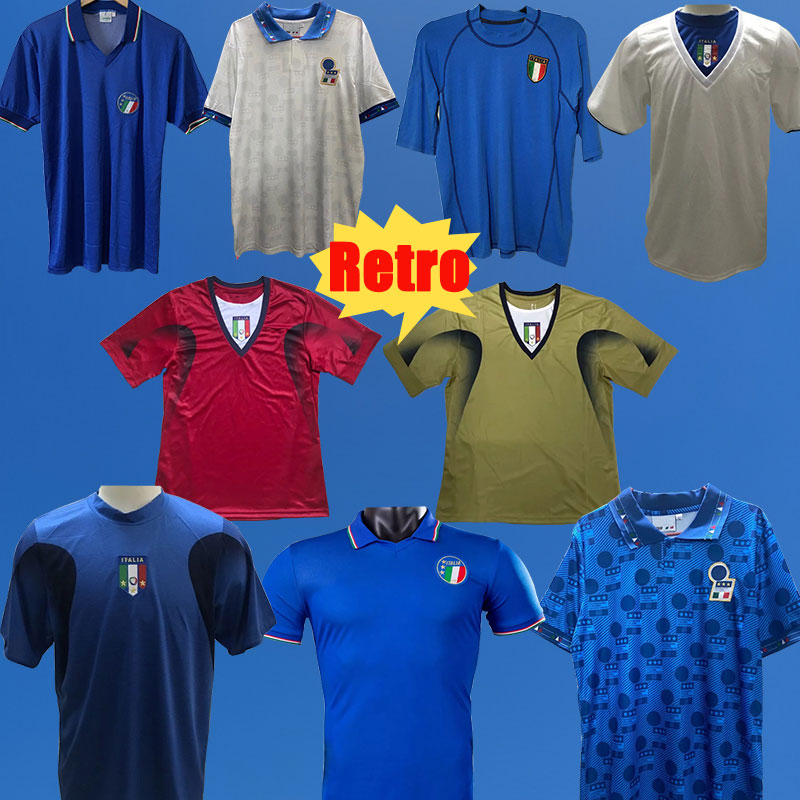 Top Retro 2006 ALBERTINI TOTTI PIRLO BERTI Soccer Jerseys Goalkeeper 1994 ZOLA R BAGGIO maglia 2000 1986 1990 MALDINI BUFFON ITALIA Blue White Football Shirt