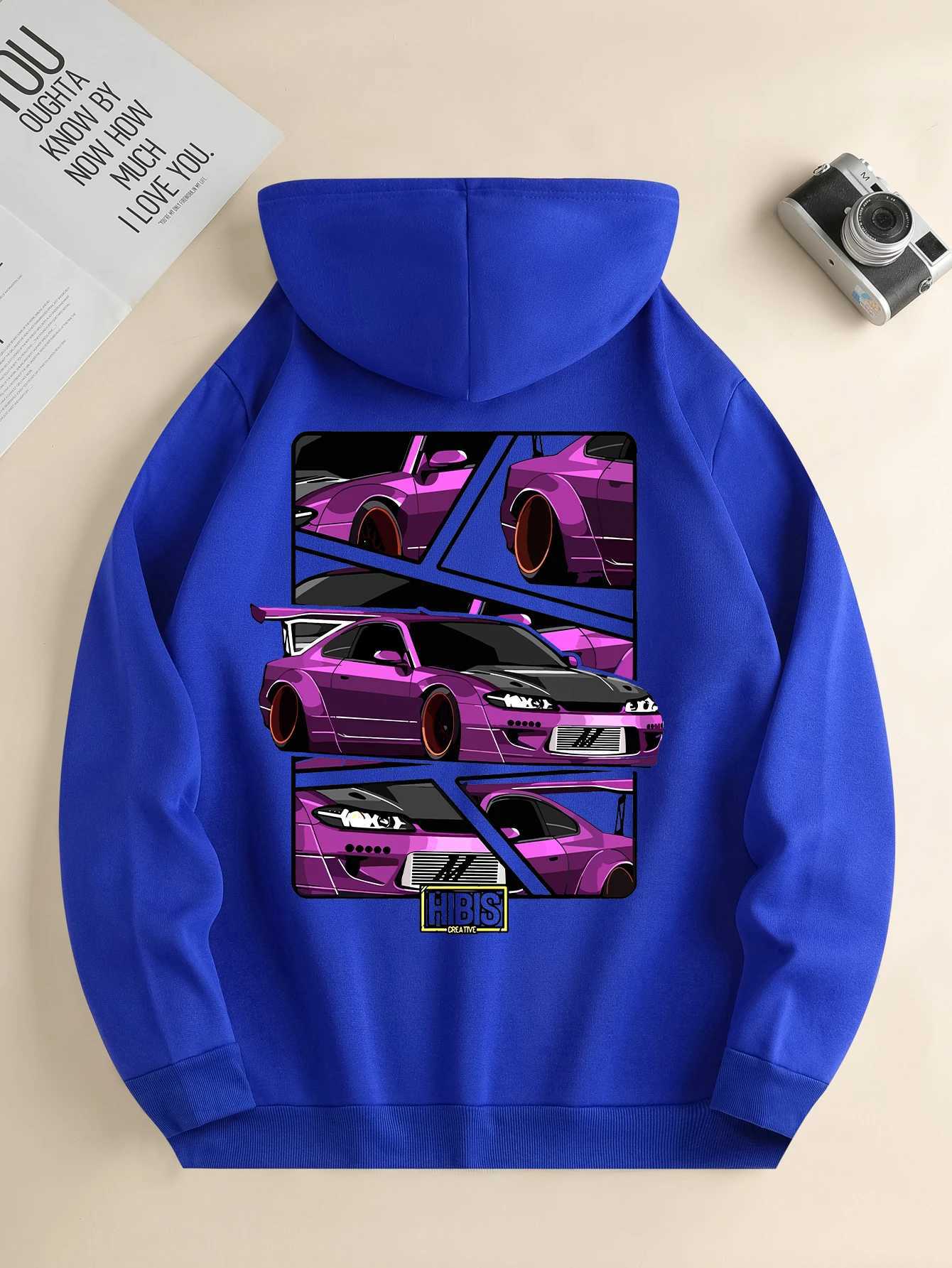 Mens New Fashion Hoodie Casual Daily Drawstring Hooded Sweatshirt with Car Print Front Kangaroo Pocket Mens Jacket XJ250621
