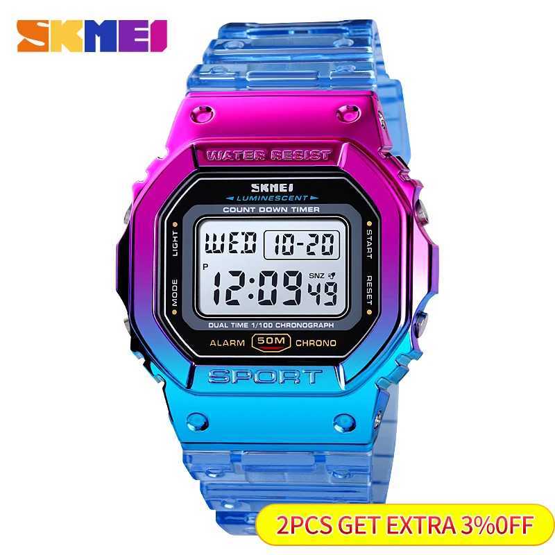 New Arrival SKMEI Ectroplate Case Transparent Str La Wen Digital Watch Fashion Cool Girls Shockproof Reloj Mujer Z241128