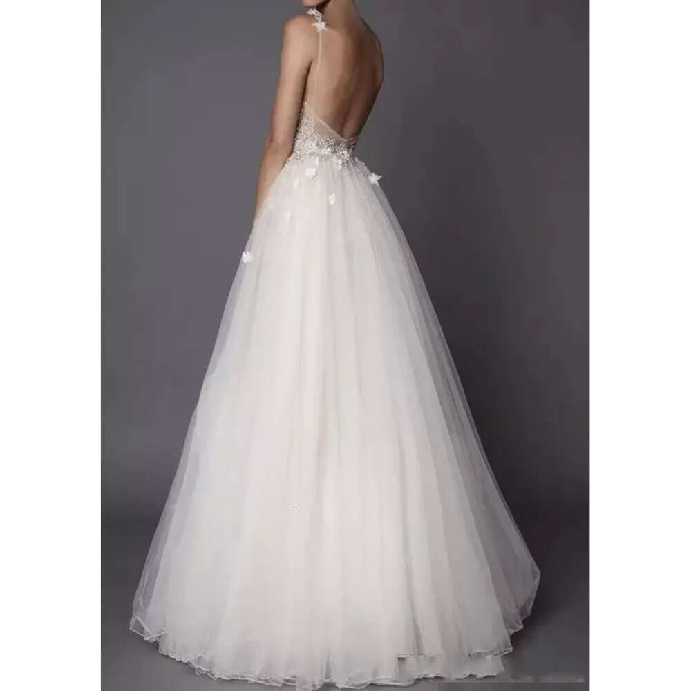 Beach Dresses Boho Wedding Berta A Line Deep V Neck Backless D Applique Beaded Flowers Floor Length Tulle Bridal Gowns