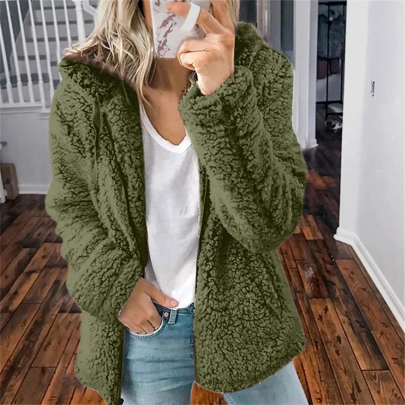 Women Plush Thickened Warm Hoodie Fashion Solid Color Cardigan Hooded Sweatshirt Winter Female Comfortable Casual Outerwear 5XL 241127