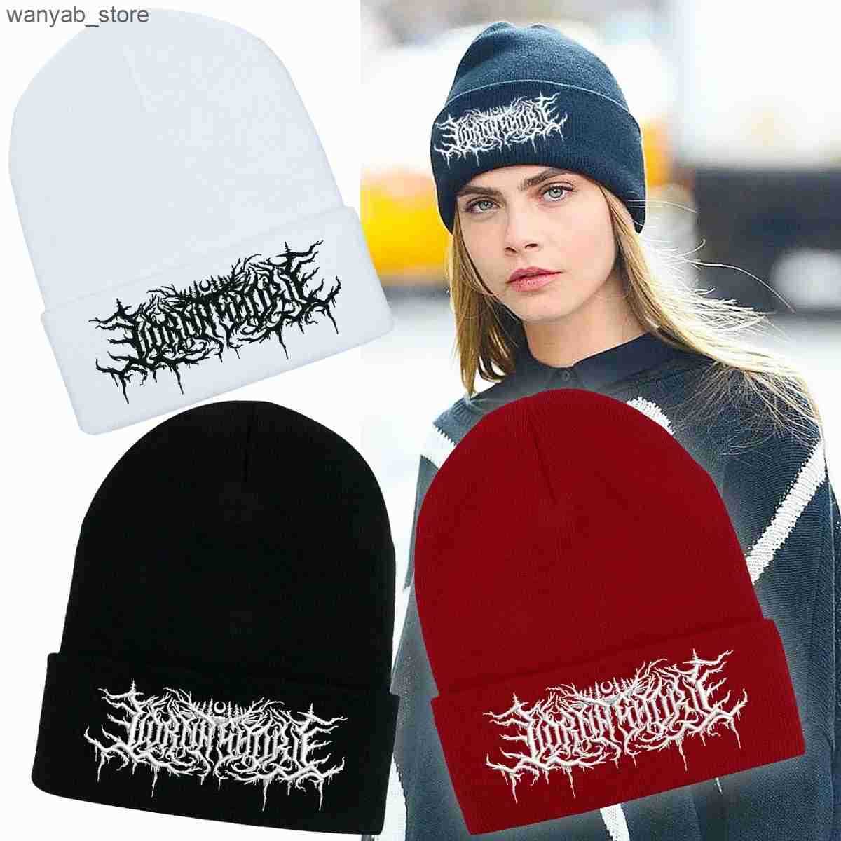 Beanie/Skull Caps Lorna Shore Beanie Embroidery Grunge Knitted Hat Soft Gothic Y2k Punk Street Clothing Winter Hat Neutral Outdoor Sports Hat L240910
