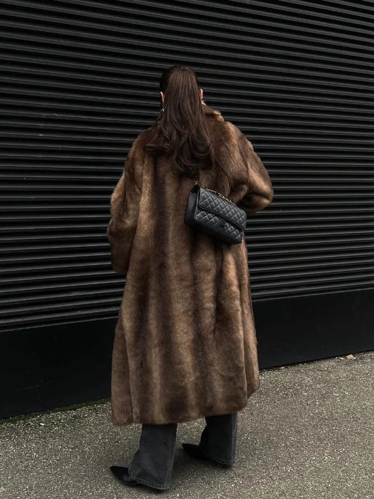 Women Retro Faux Fur Coat Fashion Lapel Single Breasted Long Sleeve Pockets Jacket Winter Plush Warm High Street Outwear 241120