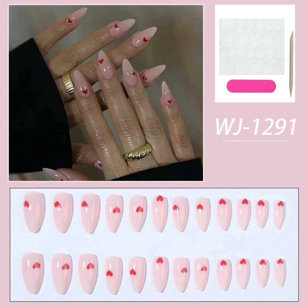 Short tip nail Almond Nail Love Solid color French press Nail Patch Fake nail removable reusable for women girls 24pcs/ setXJ241128
