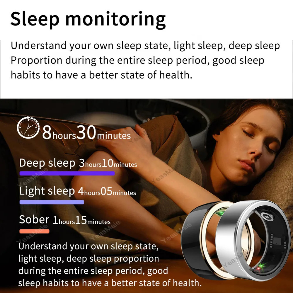Smart Ring Men Women Heart Rate Blood Oxygen Sleep Health Monitor Sports Activity Fitness Tracker Rings for Android IOS 240422