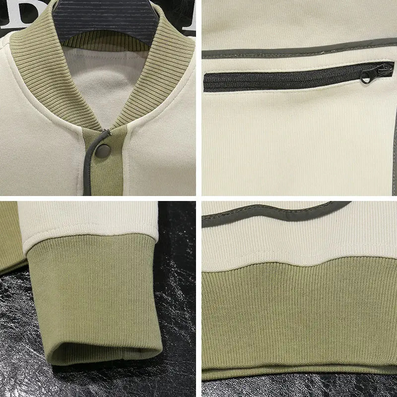 Mens contrasting color stand up collar jacket with high-end splicing Korean version mens youth jacket 241127