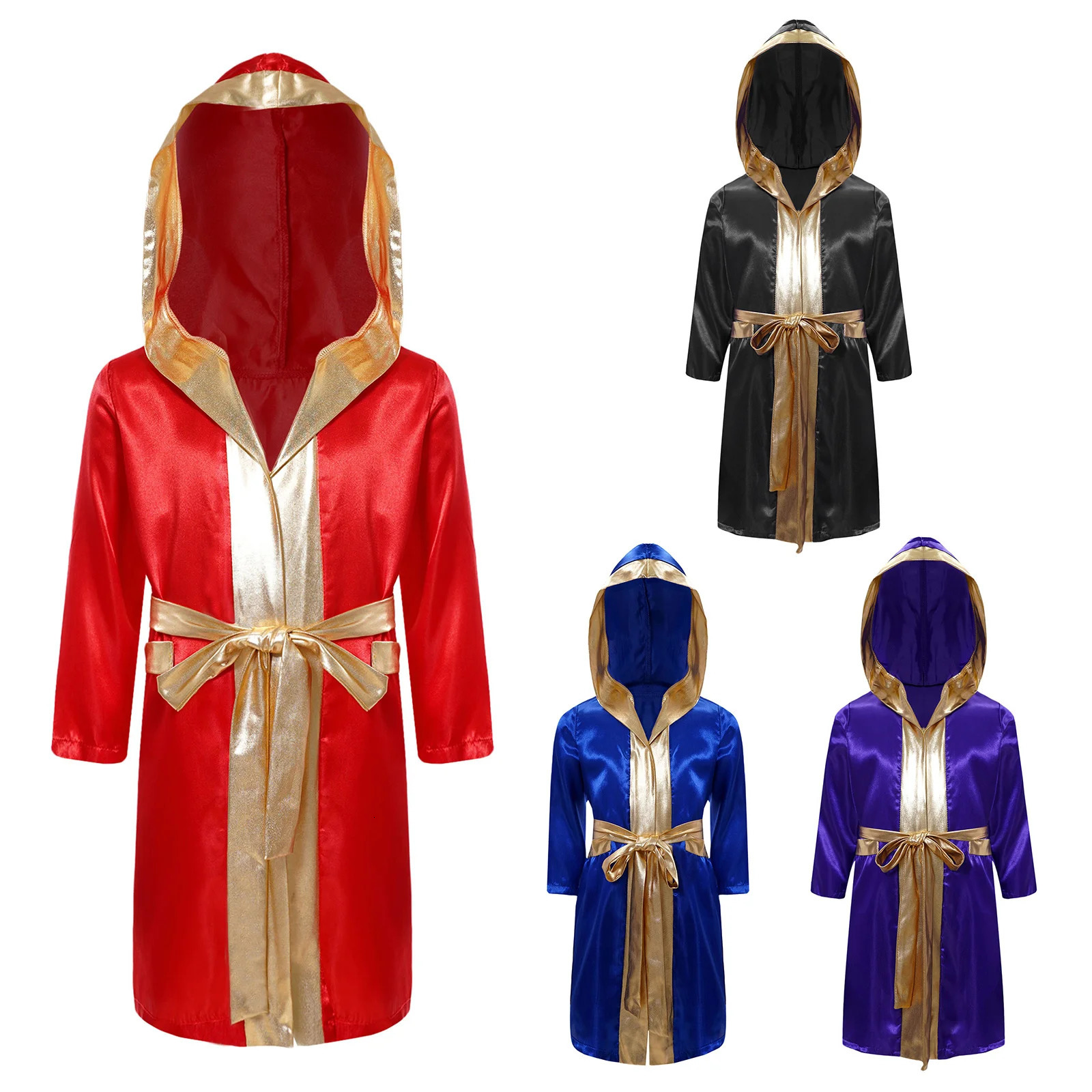 Boys Boxing Robe Boxer cosplay costume long sleeved metal satin hoodie uniform Halloween party taekwondo outfit 241127