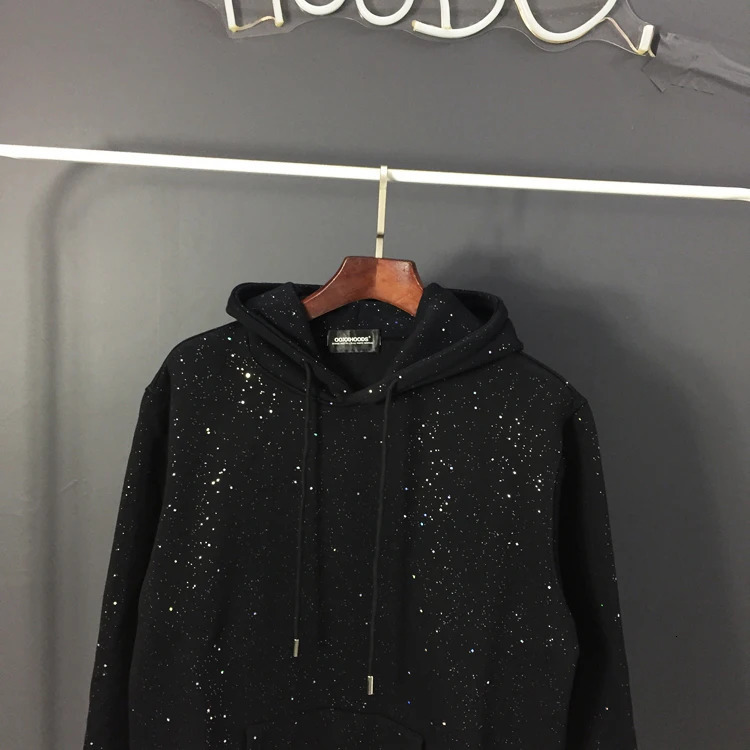 Autumn Winter Fashion Glitter Loose Fit Veet Patch for Couples Long Sleeve Pullover Streetwear Mens Hoodie 241127
