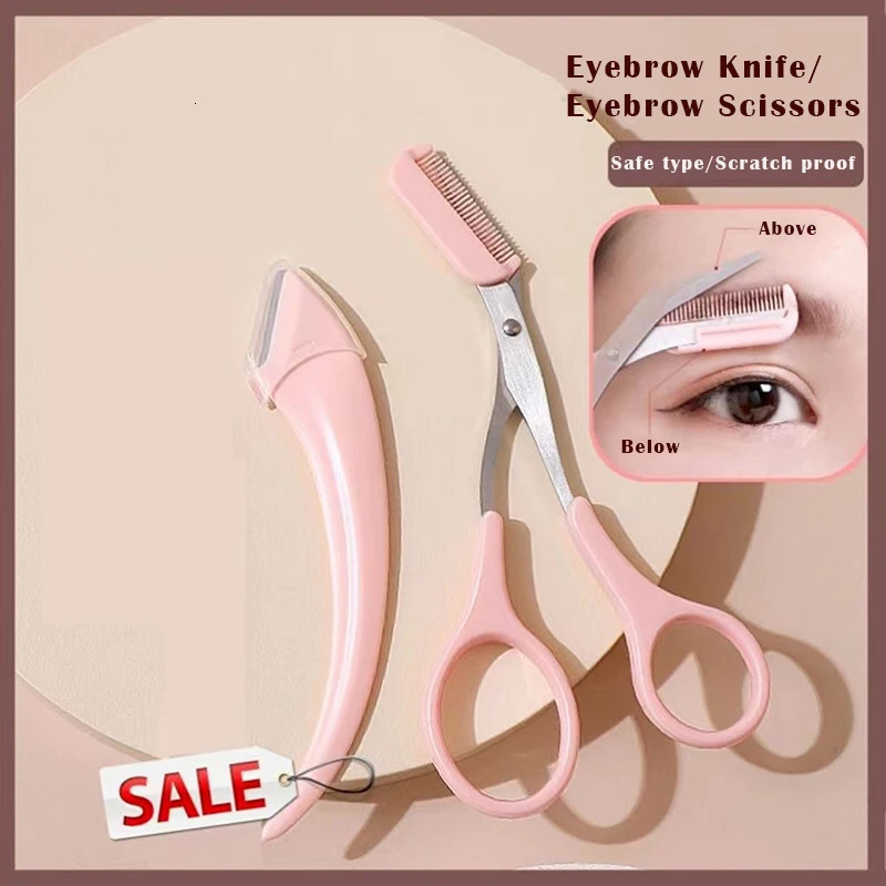 Eyebrow Trimmer Brow Scissors Cutter Haircut for Women Trimming Knife Cutting Face Clipper Makeup Woman Blade Shaver Comb Tools 241128
