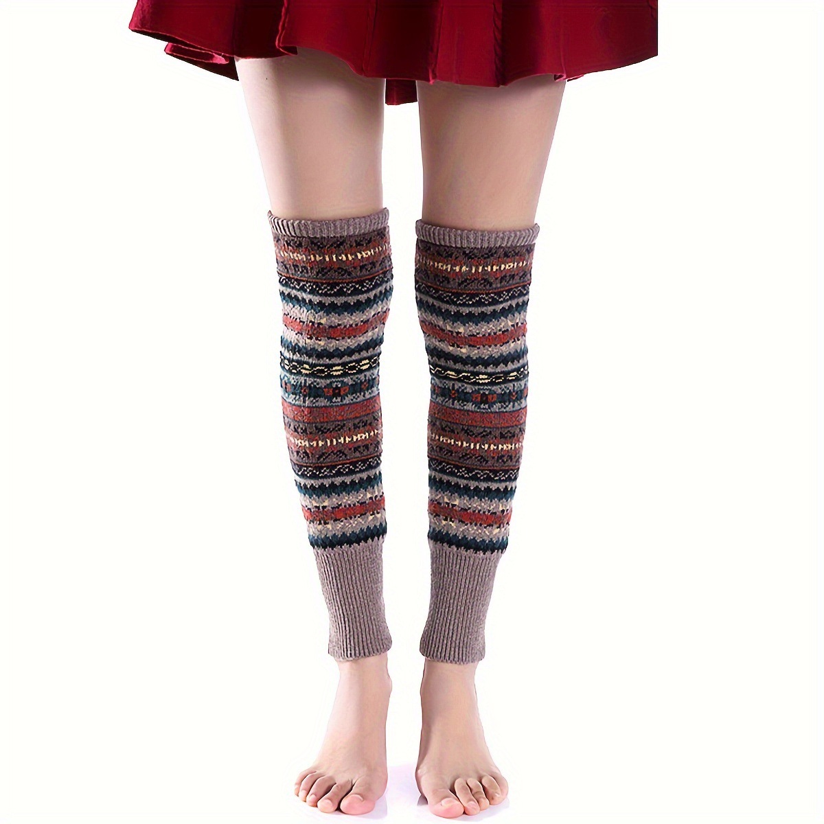 Autumn and winter fluorescent camouflage bohemian thick yarn pile sock covers for women over the knee warm boot covers leg guards