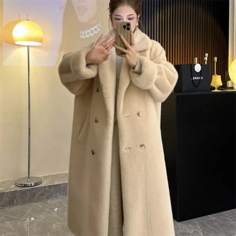Womens Winter Fur Coat 2024 Long Thickened Female Mink Hair Loose Warm Cardigan Suit 241121Z