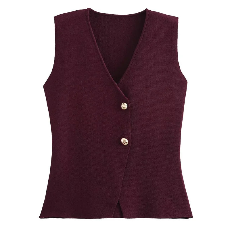 HXAO 2024 Woman Burgundy Knit Vest Womens Fall Crop Sleeveless Waistcoat Bustier V Neck Sweaters Knitwear Cardigan 241121