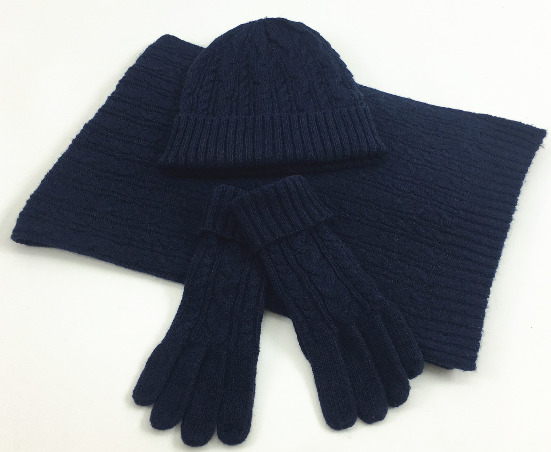 Europe and America Autumn and Winter Fashion Three piece Set Classic Fried Dough Twists Warm Hat Scarf Glove Set Factory Direct Sale