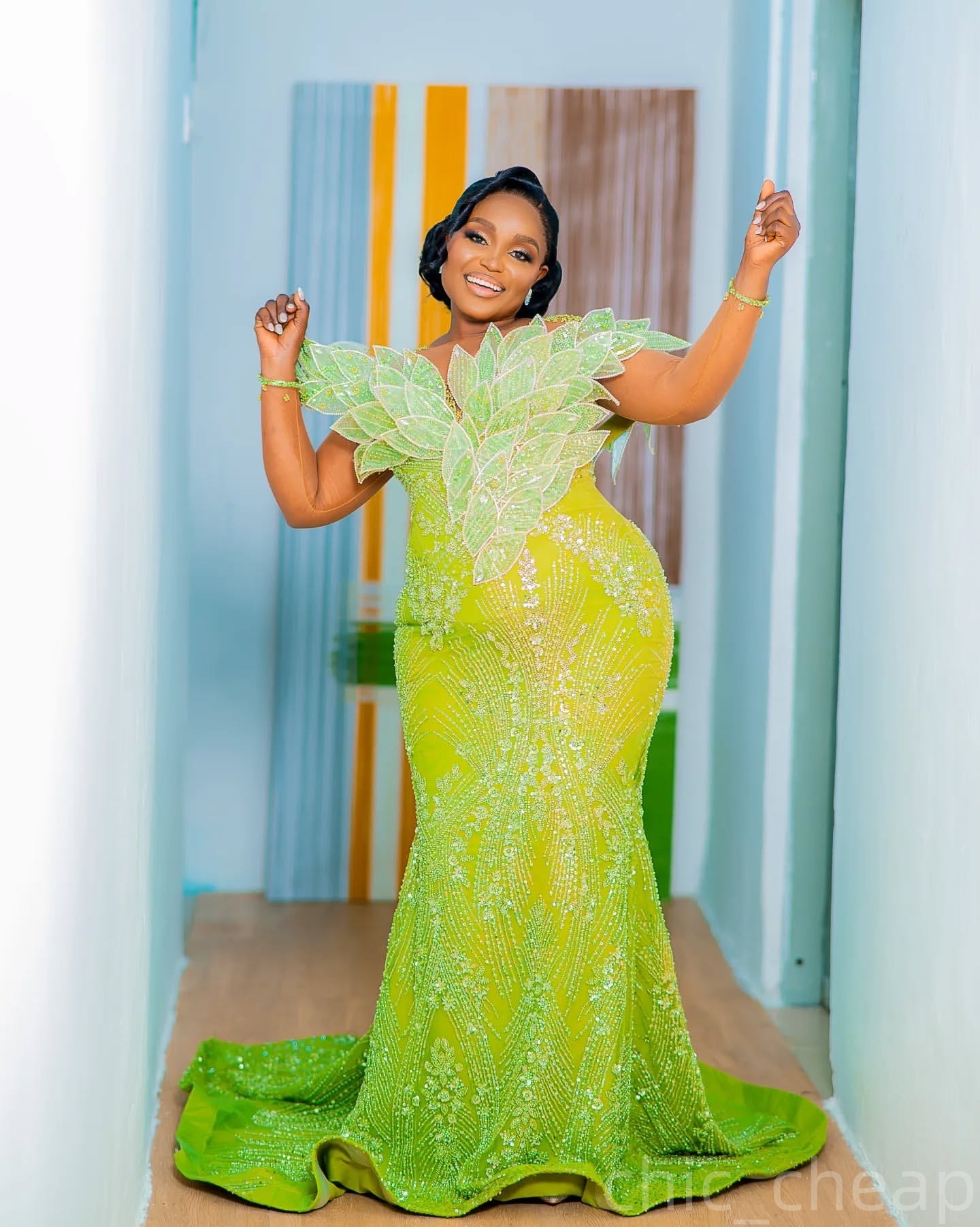 Green Mermaid Prom Dresses 2024 Florals Rhinestones Full Sleeves Lace Evening Formal Party Second Birthday Engagement Gowns Plus Size Dress For Specia