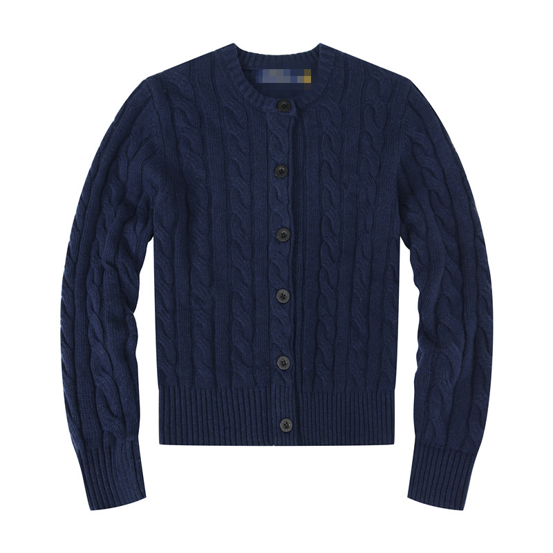 Fashion designer clothing women's sweater cardigan single breasted round neck long sleeved pony embroidery slim fit twisted needle wool sweater women