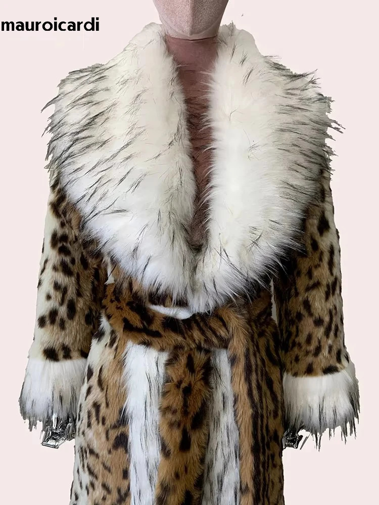 Winter Long Thick Warm Colorful Fluffy Leopard Print Faux Fur Coat Women with Trim Clothes 2024 241121Z